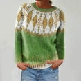 thumbnail image 3 of Oksale Fair Isle Sweaters for Women Casual Boat Neck Sweater Cozy Long Sleeve Jumper Vintage Soft Knitwear Warm Winter Tops Army Green M, 3 of 4