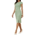 thumbnail image 4 of Vestido elegante de tweed para mujer Inspire Chic, con cuello redondo, mangas cortas, estilo vintage, ajustado, midi, talla XL, verde esmeralda, 4 of 6