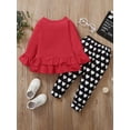 thumbnail image 4 of Toddler Baby Girl Valentine's Day Clothing Set Ruffle Tunic Pullover Top Patchwork Long Pants Set Little Girls Heart Print Outfits, 4 of 8