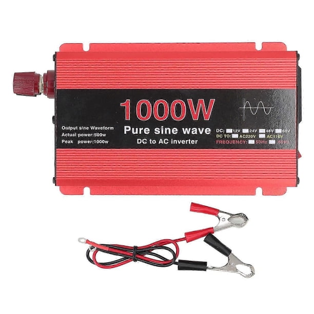 Power Inverter 1000W Pure Sine Wave DC 12V to AC 220V Overload Protection for Solar Wind Car Power