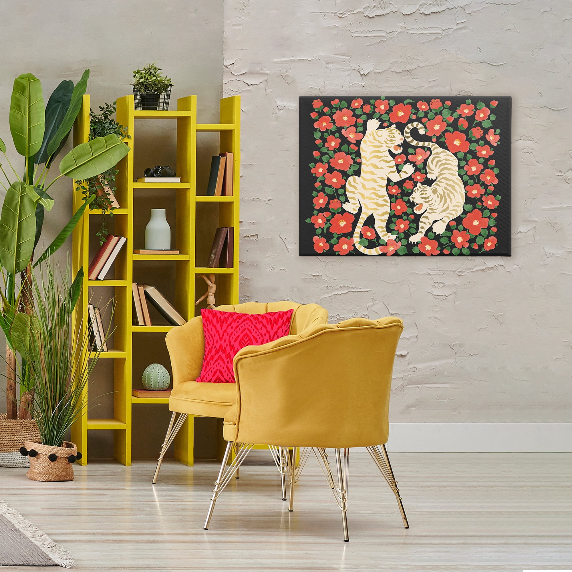 Stupell Industries Ivory Twin Tigers Among Flowers Canvas Wall Art, design by Karolina Sato