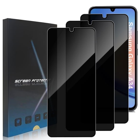 ZYQEEE Privacy Screen Protector for Samsung Galaxy A34 6.6", Scratch Resistant Anti-Spy Tempered Glass Film, Bubble Free, Easy Installation,Case Friendly,3 Pack