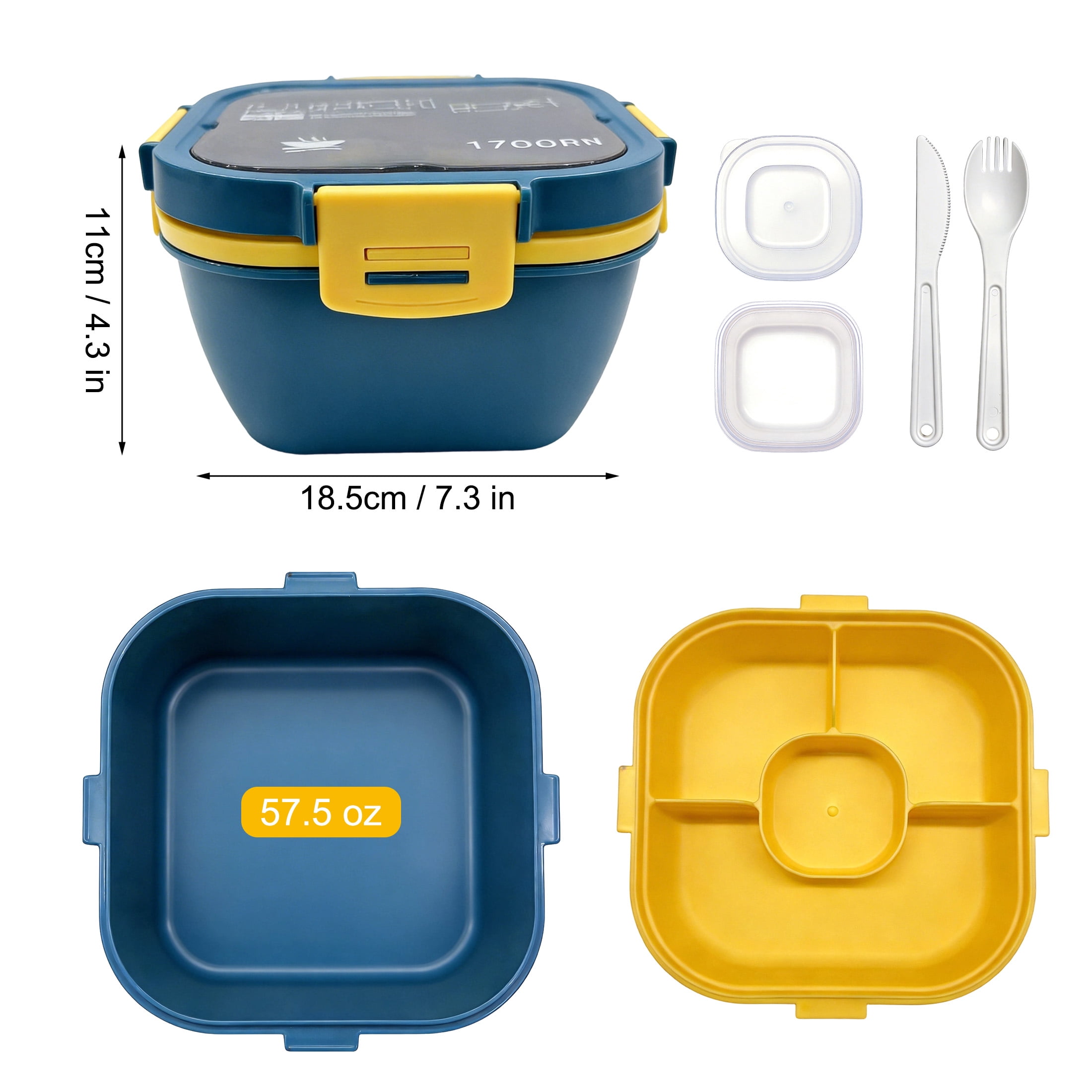 GARITIN Salad Container, 58 oz Bento Lunch Box with 4-Compartment Tray for Meal Prep