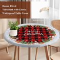 thumbnail image 4 of Christmas Round Tablecloth, Fitted Table Cover with Elastic for 36"-44" Round Tables, Xmas Snowman Snowflakes Pine Trees Red Plaid Table Cloth Outdoor Indoor Dinning Party Waterproof Tablecloths, 4 of 7