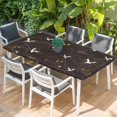thumbnail image 2 of Japanese Style Table Cloths for 6 Foot Rectangle Tables, Vintage Cranes Ocean Wave Black Grey Patio Waterproof Elastic Fitted Tablecloths, Washable Rectangular Table Cover for Camping, 2 of 8