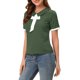 thumbnail image 4 of Blusa de manga corta con cuello de solapa y lazo de contraste de lunares para mujer Inspire Chic, verde oscuro, talla M, 4 of 6