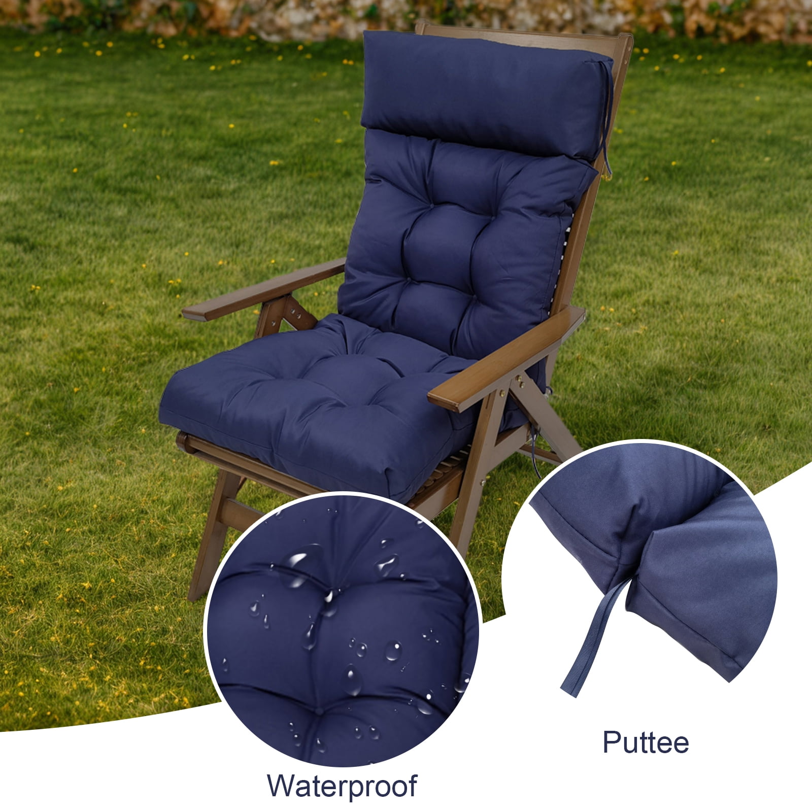 TOPCHANCES Adirondack Chair Cushion, Waterproof Rocking Chair Cushion, Patio Chair Cushions Seat Back Cushion with Ties for Indoor Outdoor Use, 49x21x3 inch, Navy