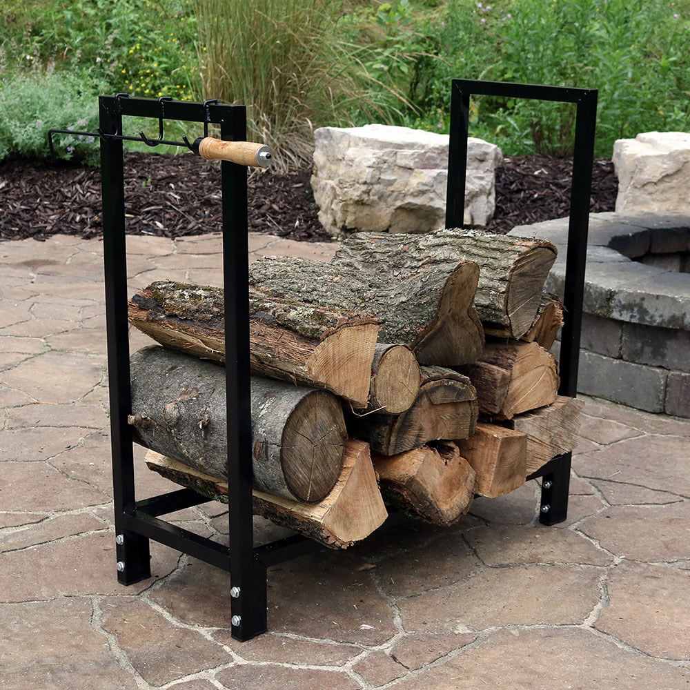 Sunnydaze 30 Inch Firewood Log Rack, Small Outdoor Log Holder With Cover