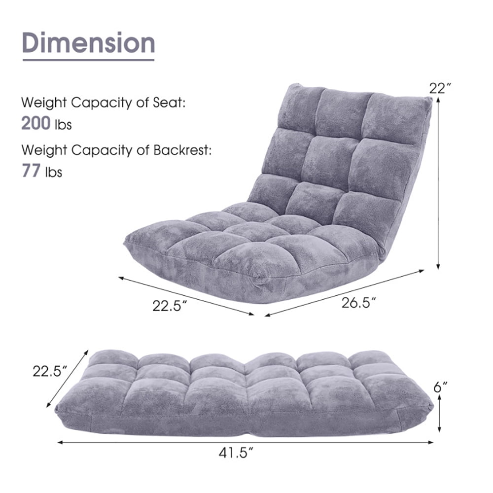 Finihen Adjustable 14-position Cushioned Floor Chair, Folding Lazy Sofa Chair for Living Room, Bedroom, for Gaming, Reading, Gray Finihen Adjustable 14-position Cushioned Floor Chair, Folding Lazy Sofa Chair for Living Room, Bedroom, for Gaming, Reading, Gray