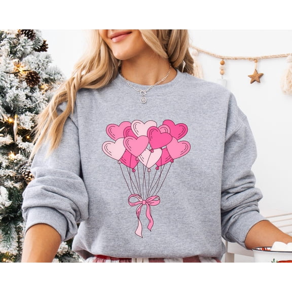Velto Balloons Valentine Sweatshirt, Girls Pink Bow Valentines Day Sweater, Coquette Valentine Sweater, Pink Bow Valentine Sweater, Valentine All Size S-5XL
