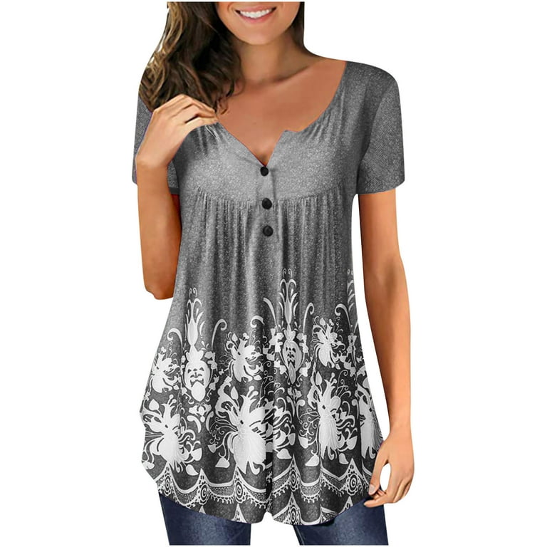 solacol Womens Tops and Blouses Sexy Womens Tops Womens Tops Casual Women  Casual T-Shirt Printed Short Sleeve Round Neck Pullover Blouse Tops Womens  Tops Short Sleeve Womens Tops Sexy 