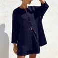 thumbnail image 5 of Sets for Women Clothing 2 Piece Summer Solid Color Round Neck Shirt Top and Casual Shorts Set with Pockets for Everyday Casual Style Dark Blue XXL, 5 of 8