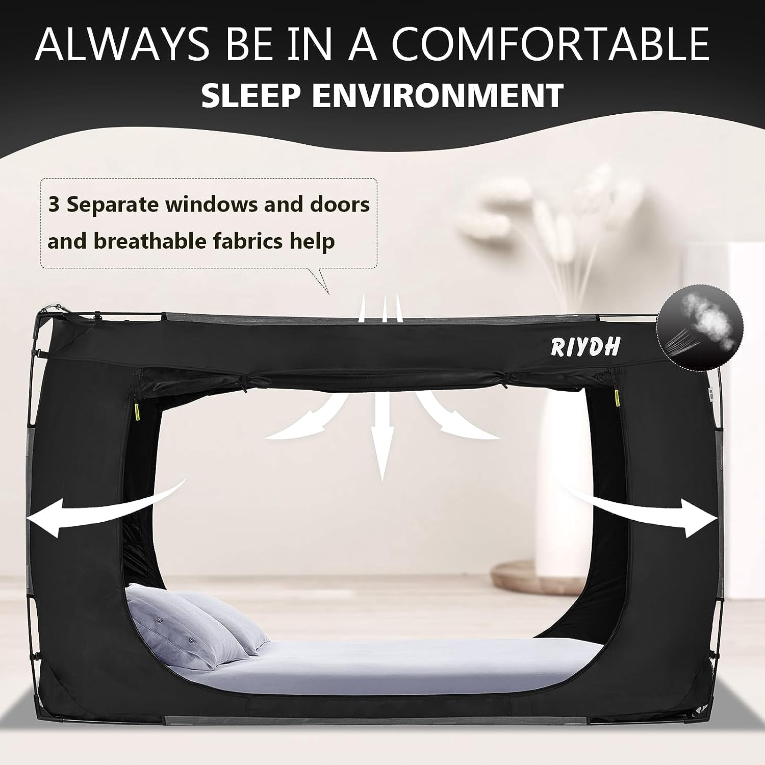 Bed Tent Bed Canopy King Size Tents for Adult - Portable Dream Tent Indoor Sleeping Tents 93% Blackout with 3 Doors Breathable Big Space Tents