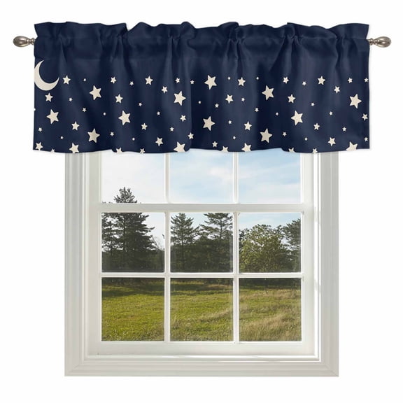 Curtain Valance for Windows Stars Moon Kitchen Curtain Valances Starry Night Navy Blue Valances Window Treatments Short Curtains for Kitchen Living Room Bedroom Bathroom Home Decor 54x18 Inch