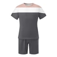 thumbnail image 5 of Men's Spring Summer 2-Piece Casual Set, Color Block Short Sleeve Tee and Shorts, Breathable Outfit For Streetwear Fashion and Daily Use,Gray,6XL, 5 of 5