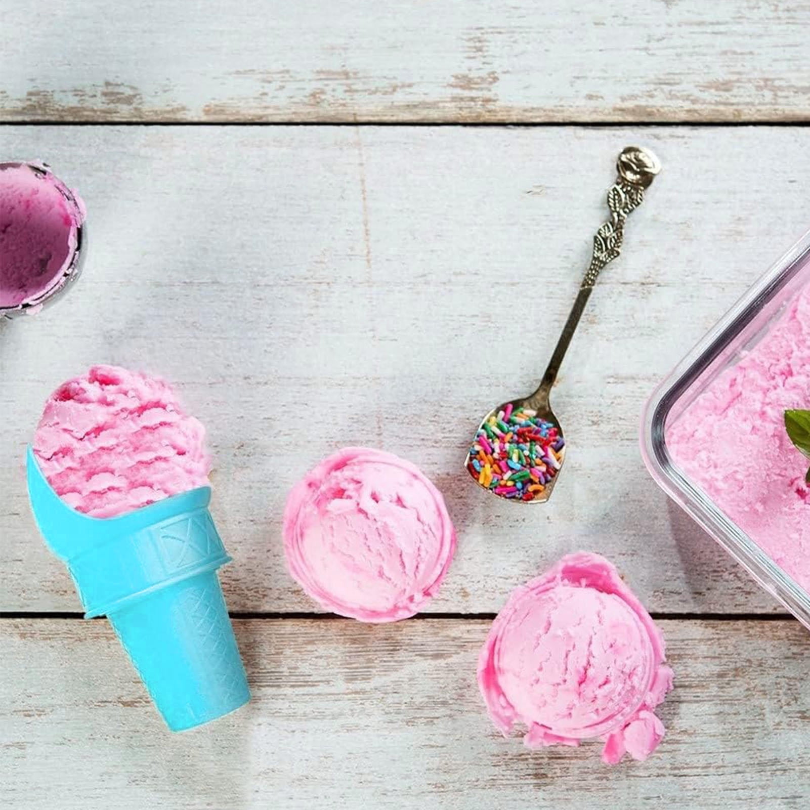 BIMZUC 4-Pack Reusable Mini Ice Cream Cone Holders – Stand Upright, BPA-Free, Dishwasher Safe – Pink & Blue for Kids & Family
