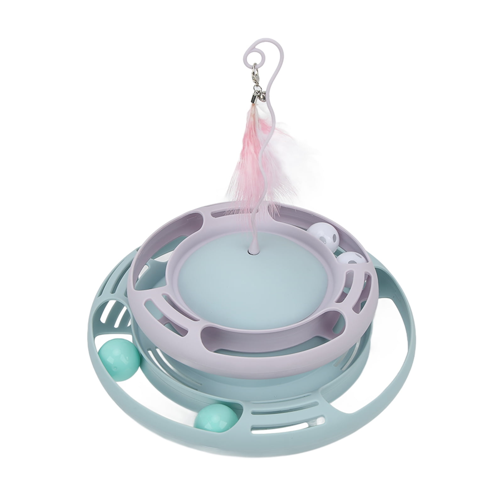 BIMZUC Interactive Cat Turntable Toy with Teaser Wand, Puzzle Track Ball Kitten Toys, Light Blue/Purple, 9.8 in / 25 cm