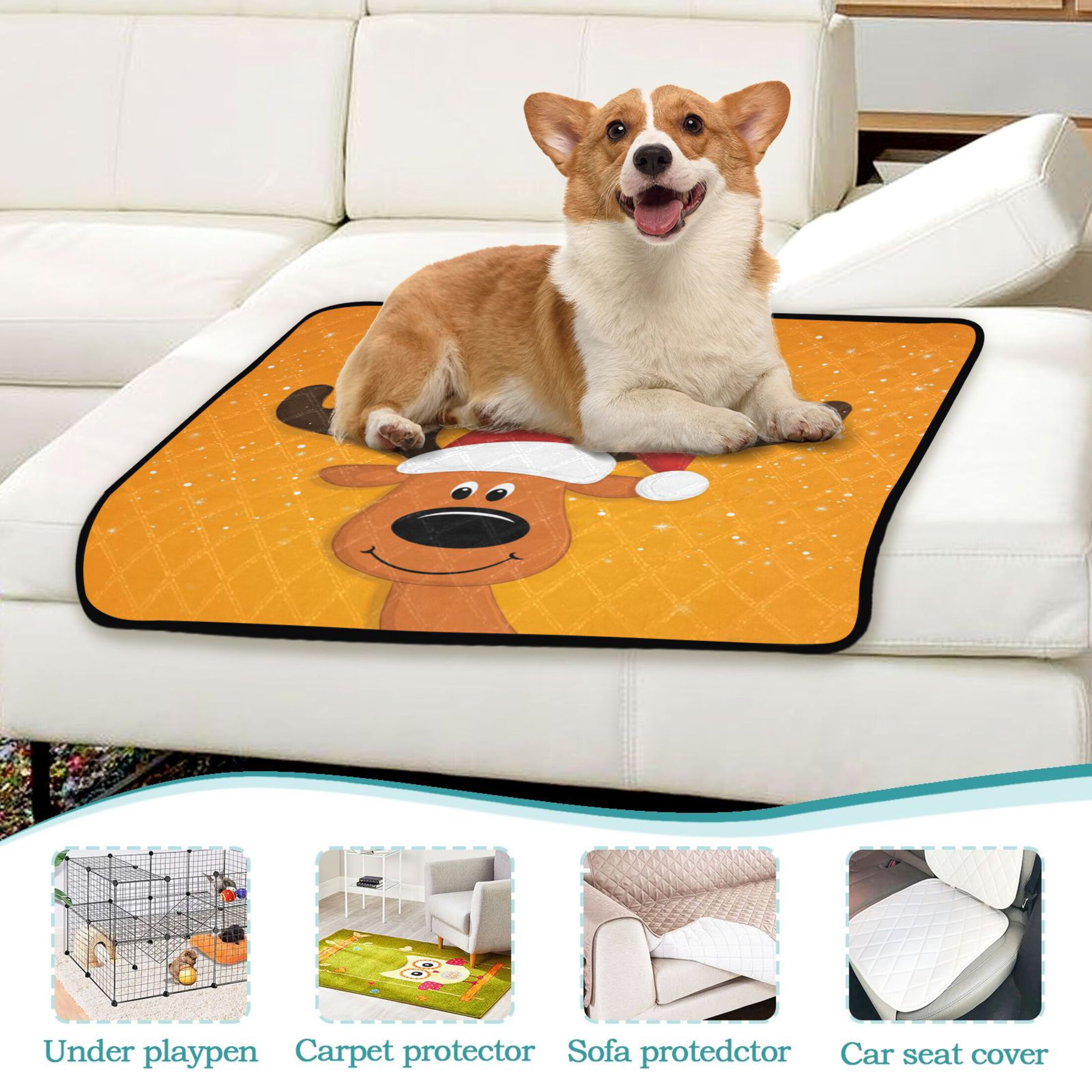 IAUYY Washable Pee Pads for Dogs Smallx3 Absorbent and Leak-Proof Non-Slip Reusable Puppy Pee Pads for Dogs Applicable to Playpen Potty Crate Cartoon Headshot