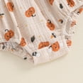 thumbnail image 6 of Newborn Baby Girl Halloween Outfit Cute Pumpkin Ruched Romper Ruffle Long Sleeve Smocked Bodysuit Infant Baby Fall Clothes, 6 of 8