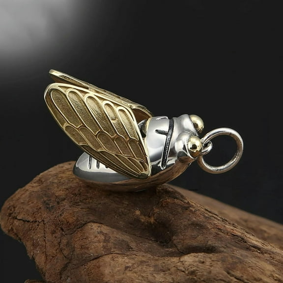 K-KED Real Solid 925 Sterling Silver Men Women Lucky Gift Glossy Cicada Pendant