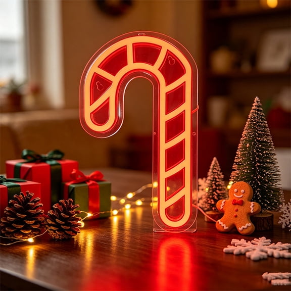 Byndra Christmas Candy Cane Neon Light, Christmas Decoration Indoor, LED Hanging Sign for Window, Wall and Holiday Party Decor
