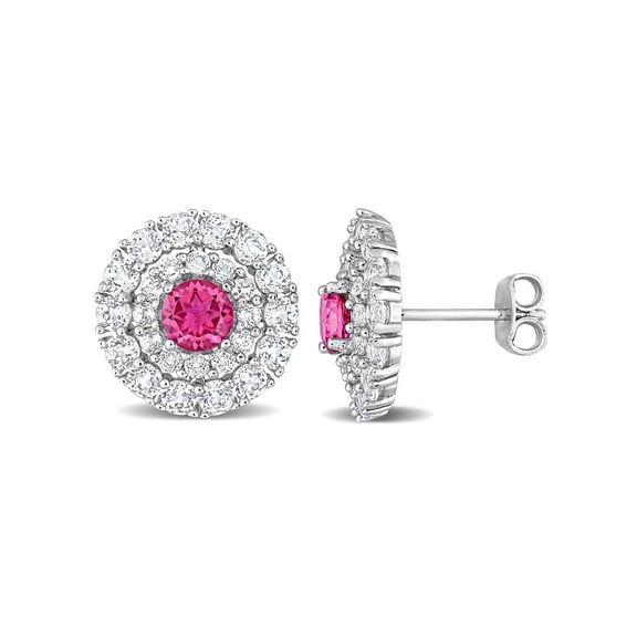 Miabella Women's 3-1/2 Carat T.G.W. African Amethyst, Amethyst and White Topaz Sterling Silver Double Halo Earrings