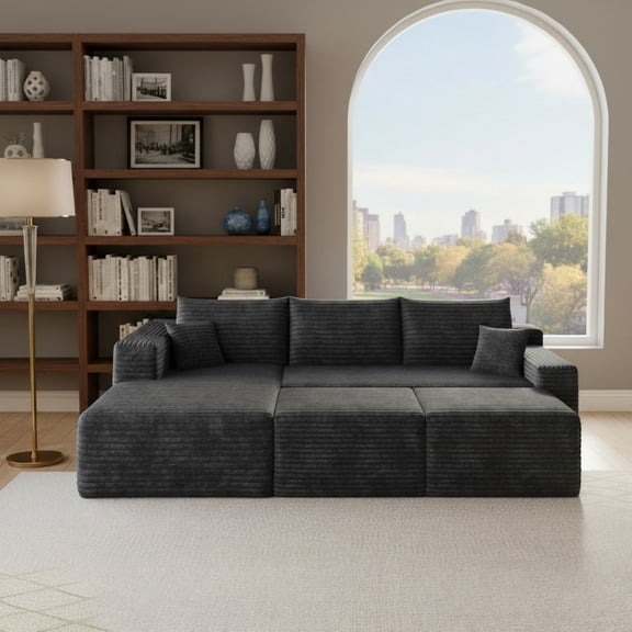 Sailvan 95" Cloud Sectional Sofa with 2 Ottomans,No Assembly Required U-Shaped Modular Couch,Deep Seat Sofa for Living Room Black