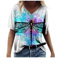 thumbnail image 1 of Camiseta estampada de moda para mujer Blusa de manga corta con cuello en V Tops casuales Pompotops  hkajfhjk471818, 1 of 5