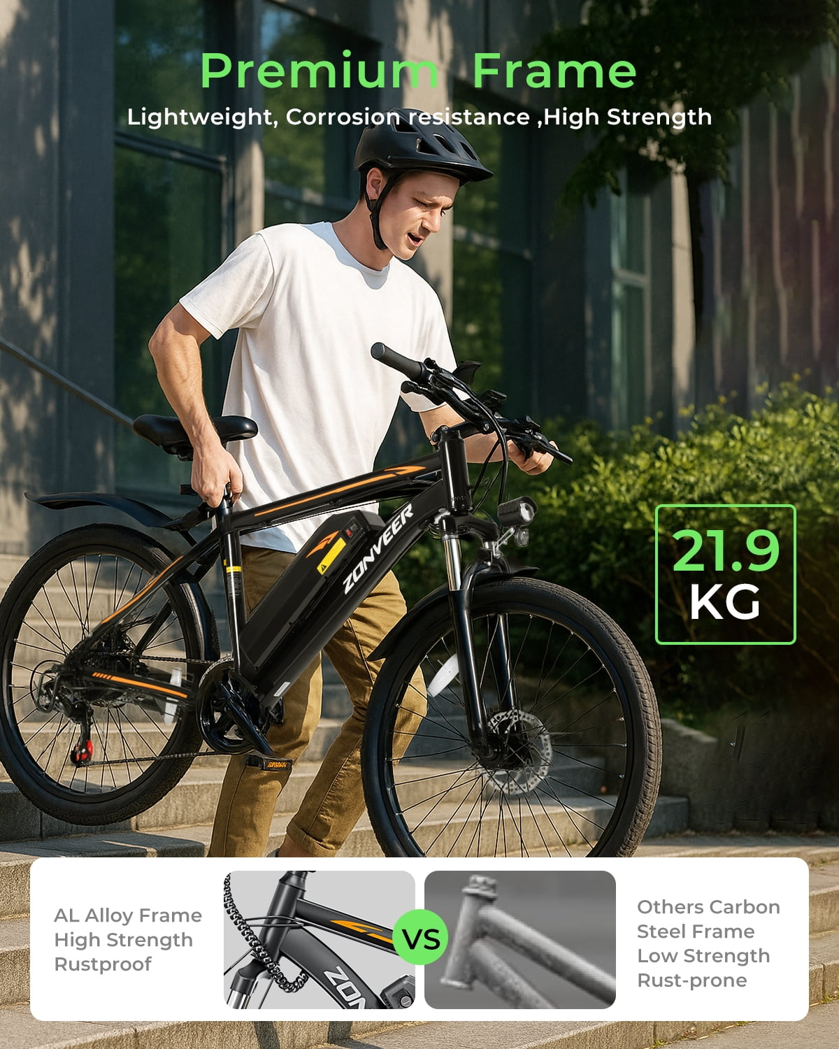 DYU 26" Electric Bike for Adults, 36V/10AH Removable Battery, Peak 750W Brushless Motor, 50 Miles Commuting Range, Front Fork Suspension, Shimano 7 Speed, UL2849
