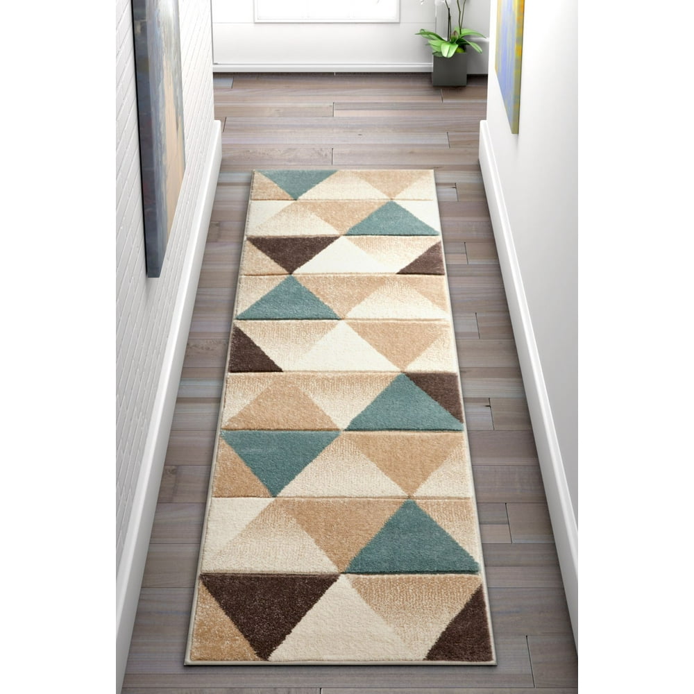 Well Woven Suave Angles Brown & Blue Modern Geometric Triangles Hand