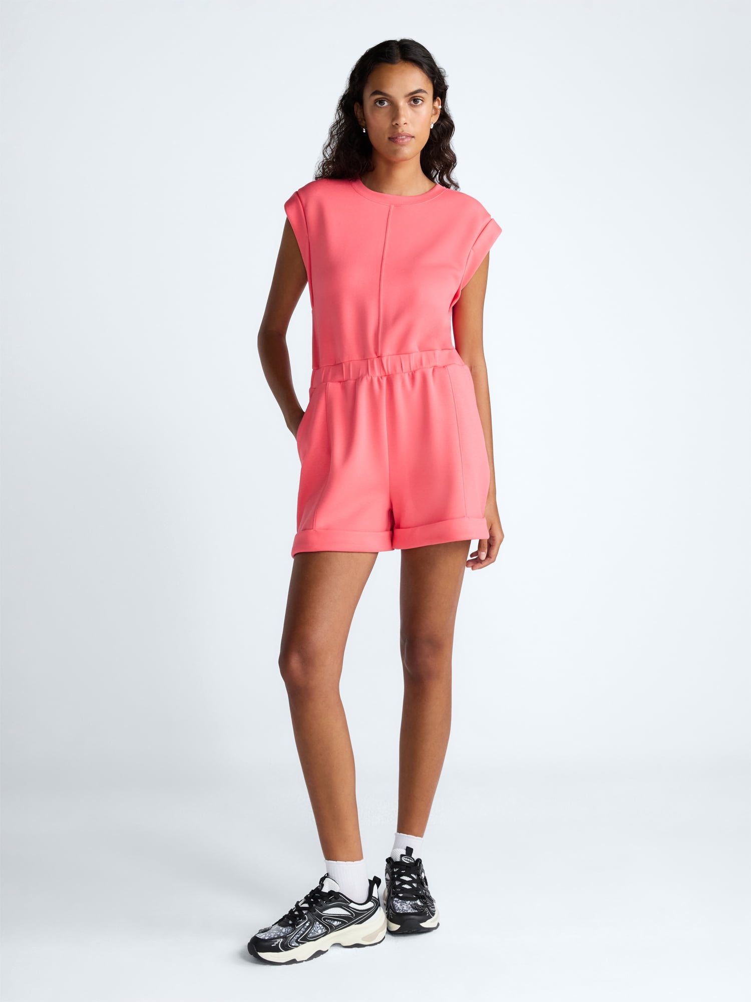 Scoop Women's and Women's Plus Scubaknit Crewneck Romper, Sizes XS-4X