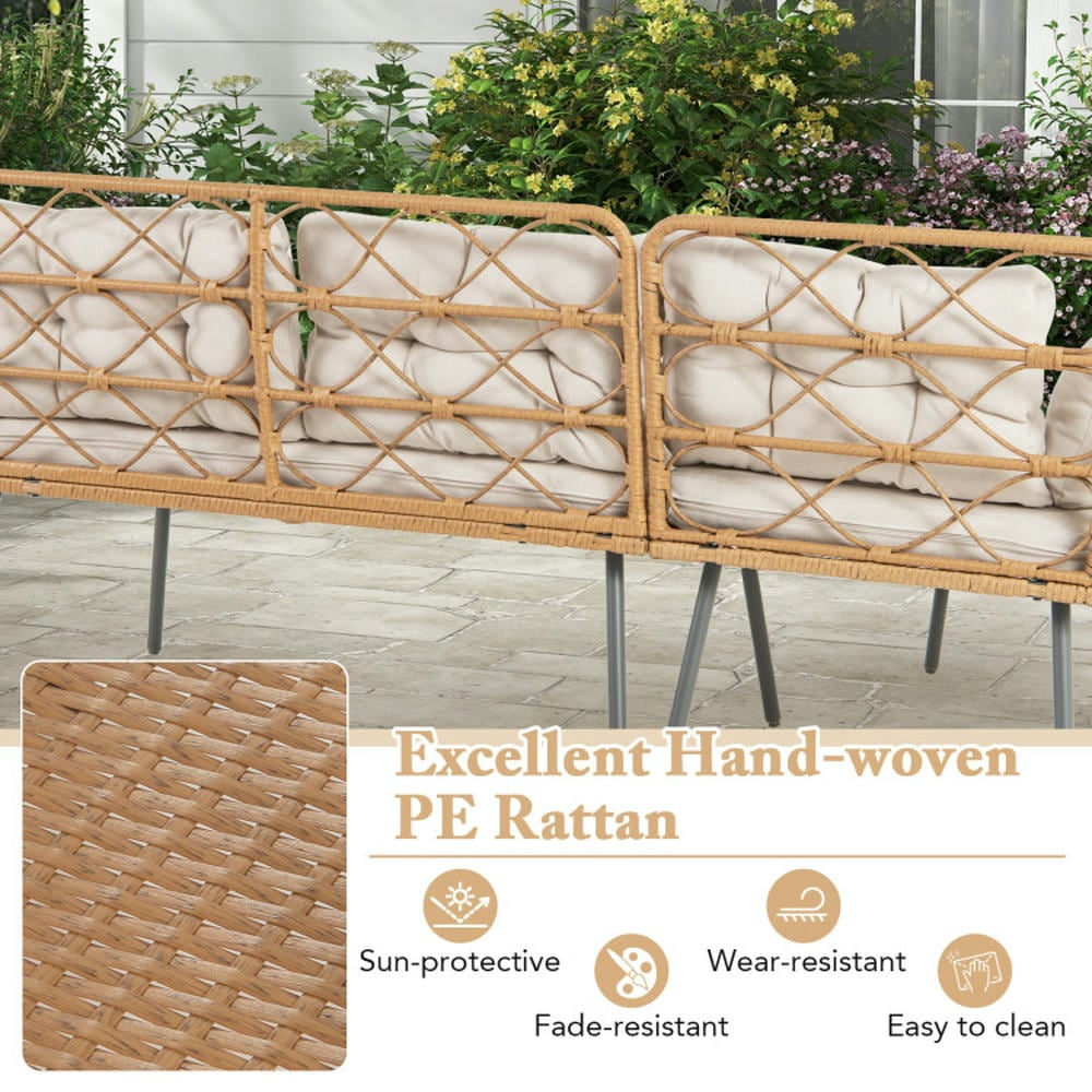 GVN Backyard Furniture Sets,Outdoor Furniture Sets,3 Pieces Corner Patio Furniture with Small Coffee Table-Beige