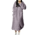 thumbnail image 4 of Women's Thick Warm Nightgown Winter Fuzzy Fleece Cozy Winter Pullover Loungewear Long Sleepdress Crewneck Nightdress with Pockets Purple L, 4 of 6