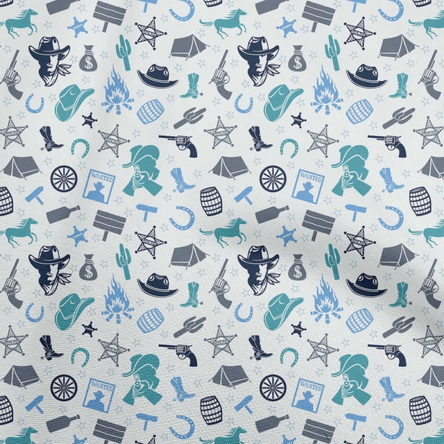 oneOone Velvet Turquoise Blue Fabric Cowboy Sewing Craft Projects Fabric Prints By Yard 58 Inch Wide