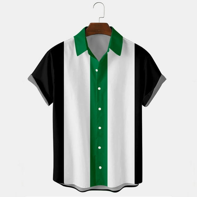 Weiqiqre T-shirt Homme Décontracté Boutons Imprimé Plage Rayé Col Rabattu Manches Courtes Chemise Blouse Décontractée, Coupe Régulière, Lavable en Machine, Polyester, Tenue d'Été