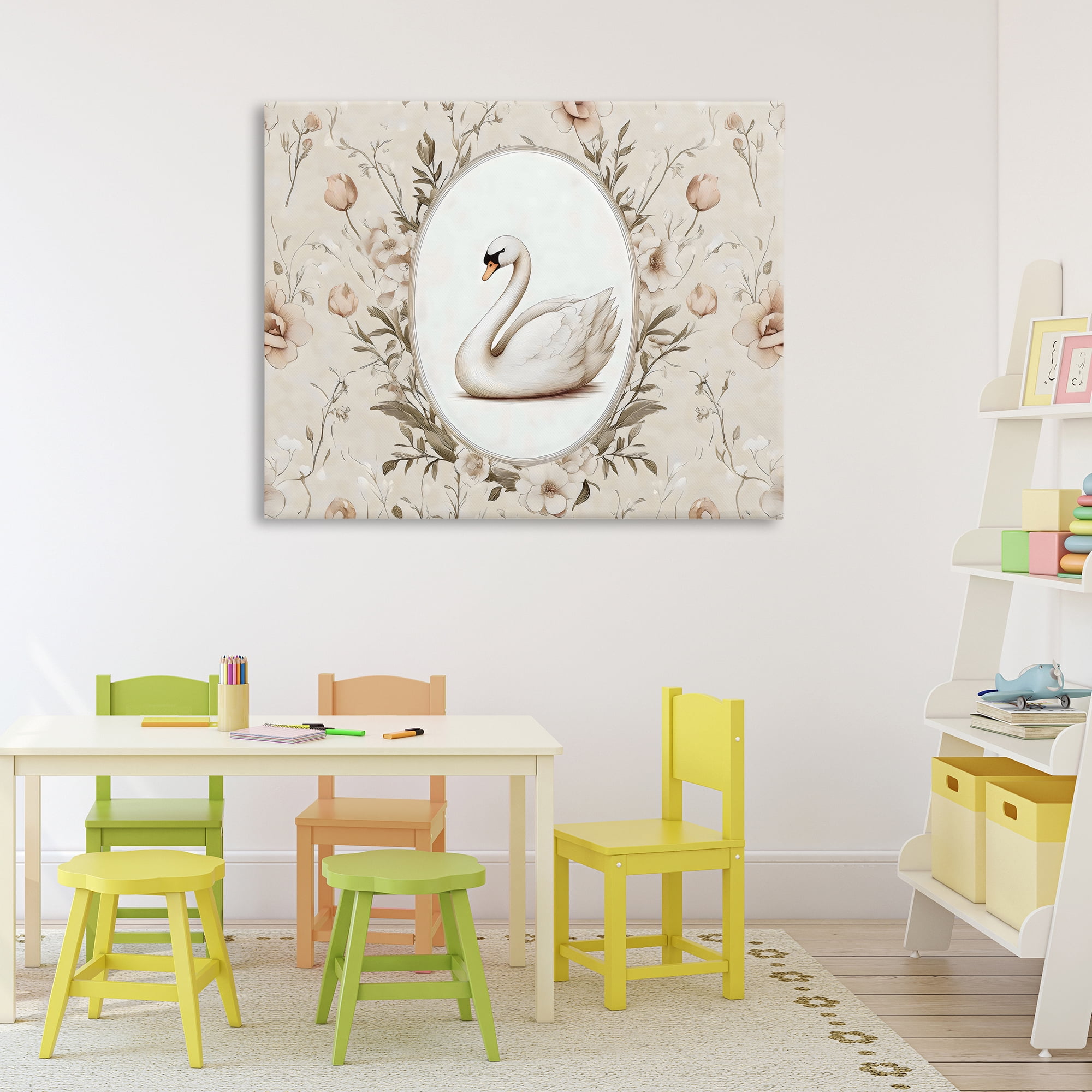 Stupell Industries Swan Vignette in Floral Border Canvas Wall Art, design by Arlington Prints