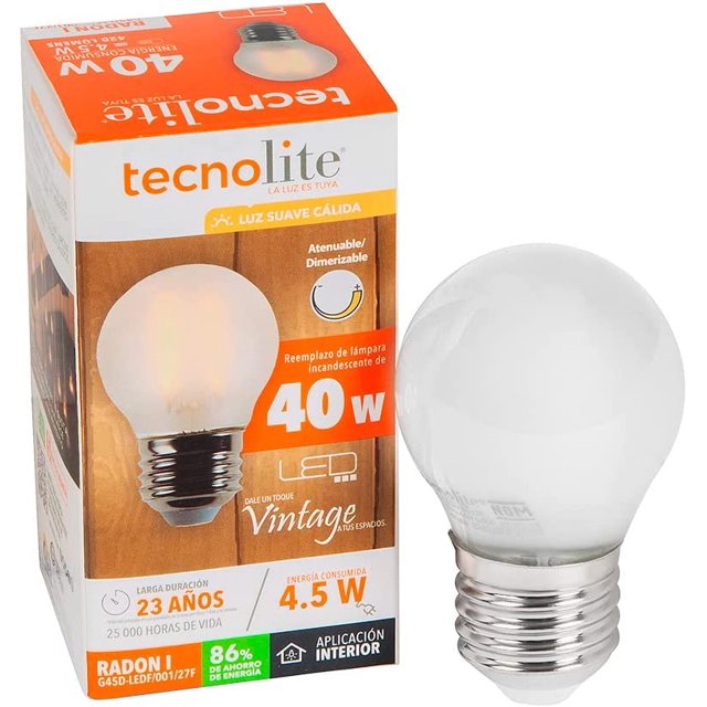 Foco LED Ahorrador-Atenuable, Luz calida 4.5w E27 G45D-LEDF/001/27F SHIRET Hogar