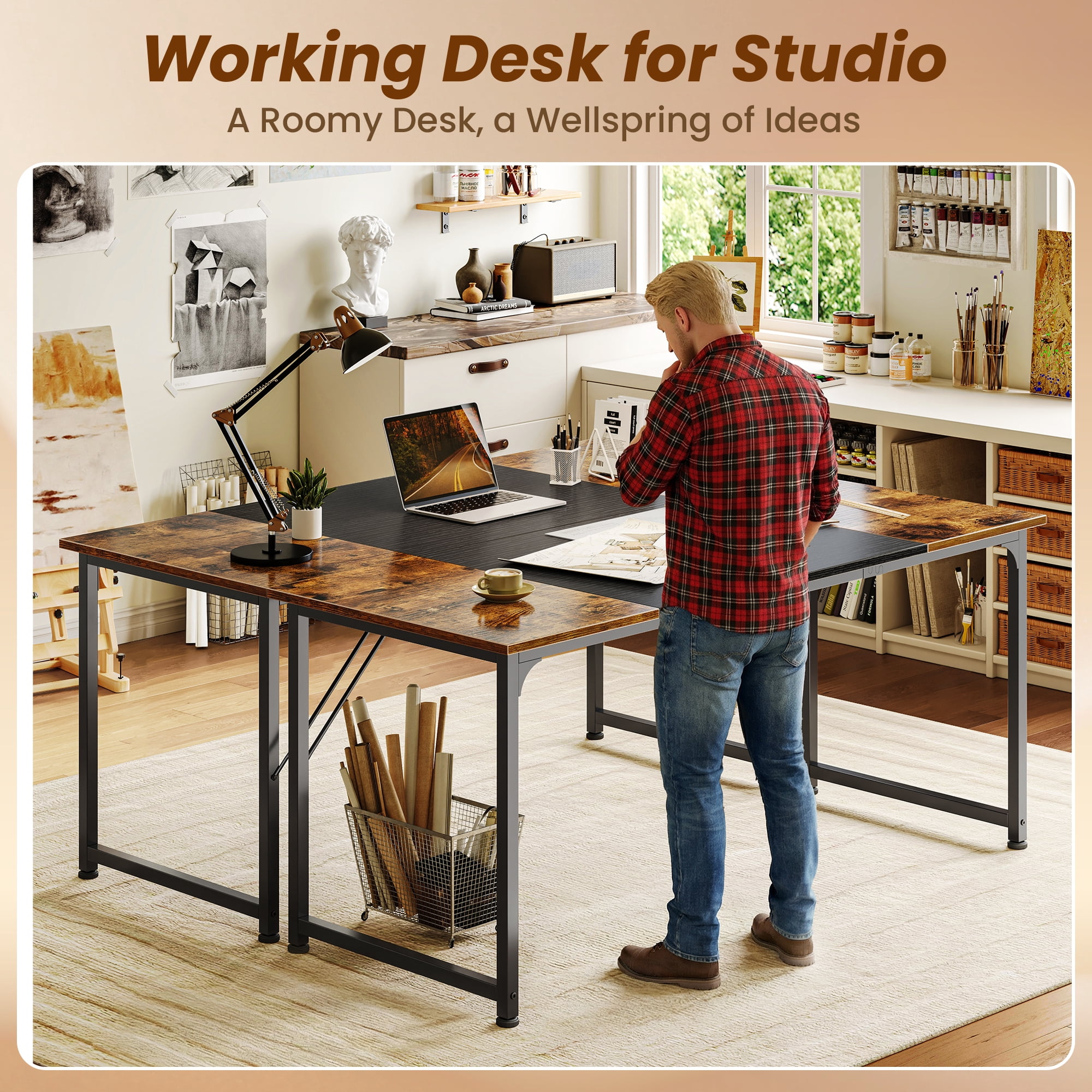63" Computer Desk, Modern Office, Study & Gaming Desk with Storage, Large Legroom, Sturdy Metal Frame