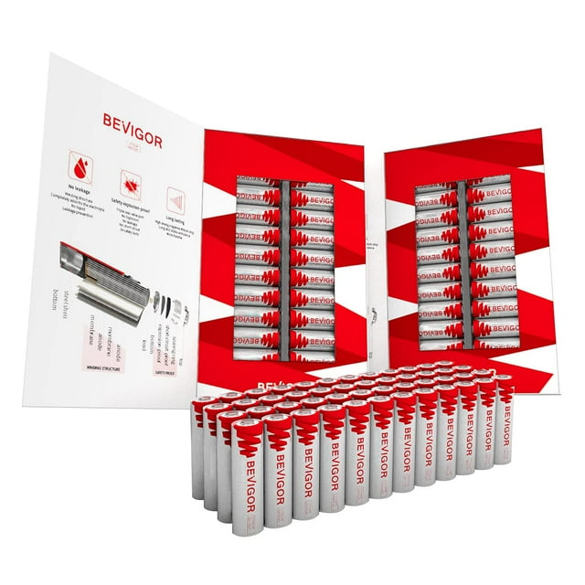 BEVIGOR Piles au Lithium Format AA, Pile AA 48 Unités, Pile AA 3000 mAh, Piles AA au Lithium Fer 1,5 V Plus Durables pour Lampe de Poche, Jouets, Télécommande