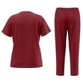 thumbnail image 3 of Scrubs for Women Set 2 Piece Stretch V Neck Scrub Top Jogger Pant with Cargo Pockets 2025 Wine XL, 3 of 3