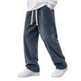thumbnail image 3 of Corduroy Pants for Men Drawstring Elastic Waist Straight Leg Sweatpants with Pocket Loose Casual Soft Vertical Texture Autumn Winter Trousers Navy M, 3 of 3