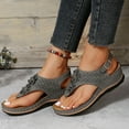 thumbnail image 3 of PEASKJP Platform Sandals Women Dressy Women’s One Band Ankle Strap Buckle Flat Sandals (Grey,8), 3 of 5