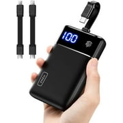 INIU Portable Charger, The Lightest Palm-Size Built-in Cable & Touch LED Display 10000mAh Power Bank, Tri-3A High-Speed