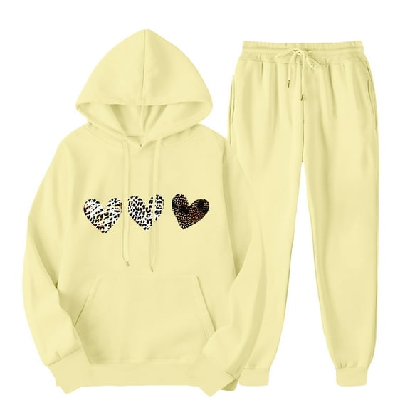 ibuvkizy 2 Piece Sets for Women Fall!Outfits Men's and Women's Sports Tracksuits Long Sleeve Pullover Hoodies Sweatshirt Loose Coat and Sweatpants Fall Winter Suit Yellow,S