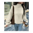 thumbnail image 5 of Women Turtle-Neck Sweater Chunky Long Sleeve Knitted Pullover High Low Hem Trendy Fall Winter Top White S, 5 of 6