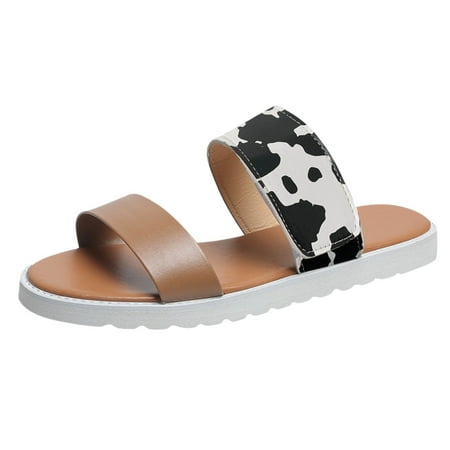

sandals for Women Spring And Summer Fashion Women Sandals Leopard Print Snake Print Flat Bottom Flat Light Casual PU Dress Sandals for Women Khaki