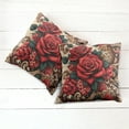 thumbnail image 2 of Ambesonne Leopard Throw Pillow Cover Pack of 2, Red Roses Swirls Wild Cat, 2 Pcs-24" x 24", Vermilion Caramel Beige, 2 of 5