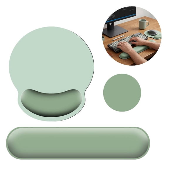 Ergonomic Mouse Pad with Wrist Rest and Green Circle Curved Keyboard Rest Set for Home Office Desk