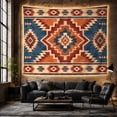 thumbnail image 6 of Southwestern Rust Stepped Medallion on Blue Field, Warm Rustic Style for Western Decor Fans, Geometric Wall Art, Housewarming Gift, Tapestry Wall Hanging for Cabin and Dorm, 6 of 7