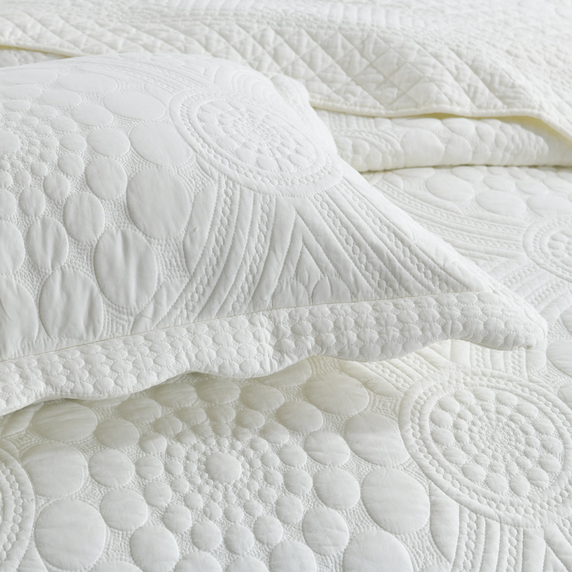 MarCielo  3Pcs 100% Cotton Oversized Quilt Bedspread Coverlet Set TF Premium White - Oversized King